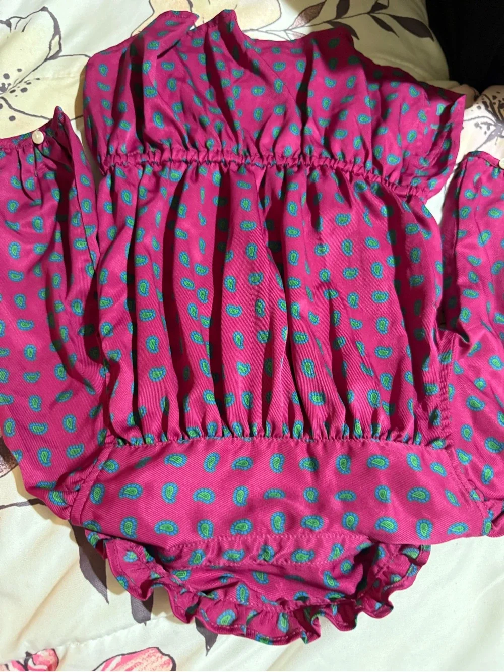 Ralph Lauren Magenta Blouse with Teal Dot Print
